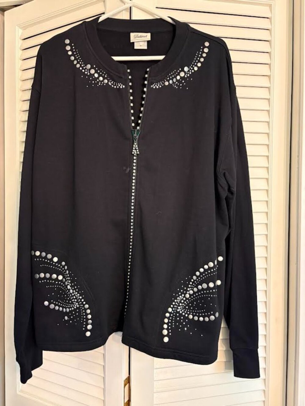 Distinct Black Rhinestone Zip-Up Jacket | Women's Plus Size 1X | Embellished Car